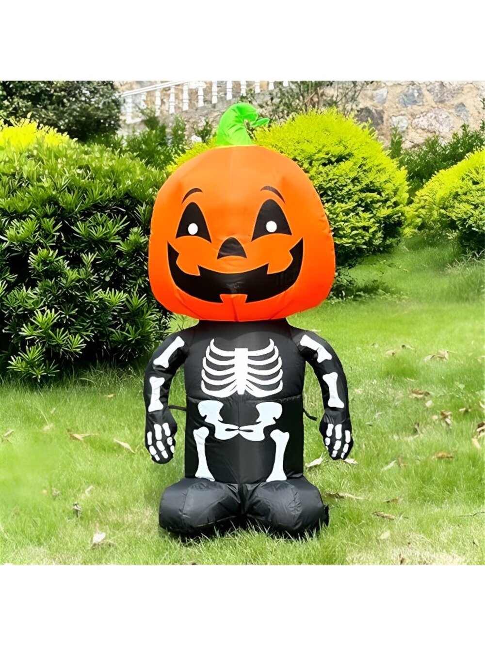 Spooky Halloween Inflatable 4FT Skull Skeleton with Pumpkin Head Lighted